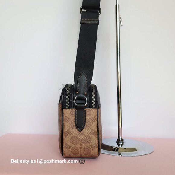 COACH Unisex Graham Signature Canvas & Leather Crossbody Bag -Tan/Black color🎈⭐ - Picture 9 of 16